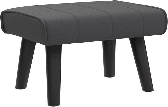 Modern Ottoman Footrest Stool, Quilted Velvet Upholstery, Black Wooden Legs, Living Room Furniture (Black, Pack of 1, Rectangular)
