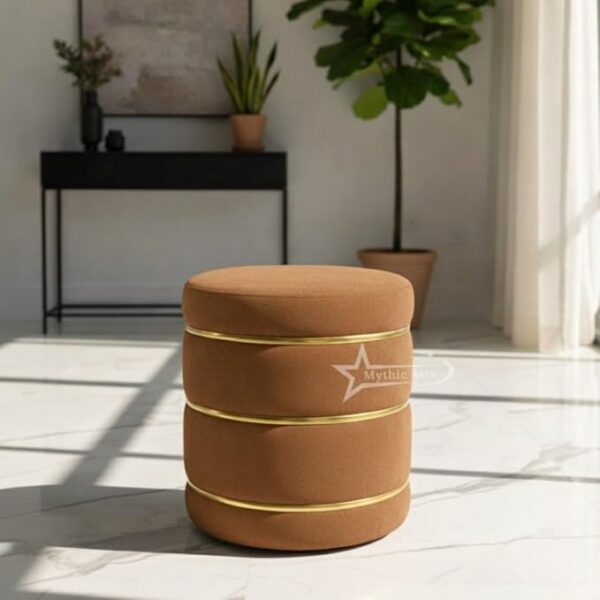 Wooden Puffy Round Footstool and Ottoman Stool for Living Room Furnishings, Sitting Pouffe Ottoman Stool, Office Stool, and Room Decor Brown