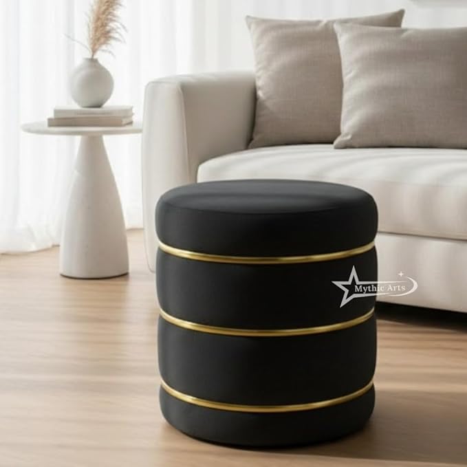 Wooden Puffy Round Footstool and Ottoman Stool for Living Room Furnishings, Sitting Pouffe Ottoman Stool, Office Stool, and Room Decor Aqua