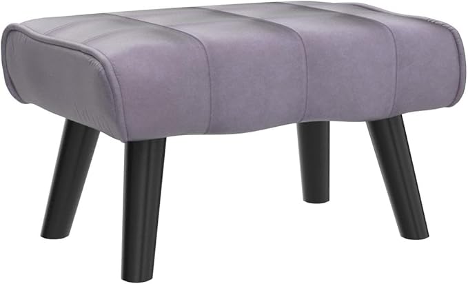 Modern Ottoman Footrest Stool, Quilted Velvet Upholstery, Black Wooden Legs, Living Room Furniture (Grey, Pack of 1, Rectangular)