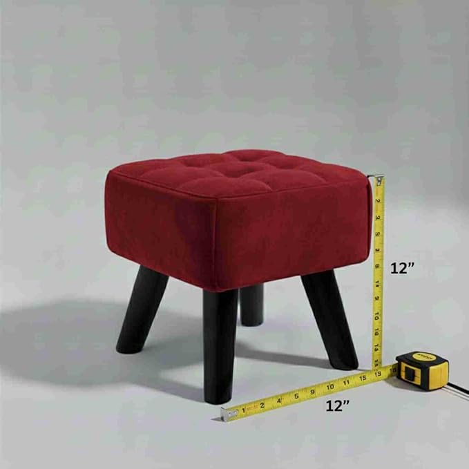 Luxurious Pouffes Home Decoration Ottoman Sitting Stool Soft Padded Foot Stool with Solid Wood Legs Sofa Footrest Additional Seating Couch in The Dressing Office and Living Room (Red)