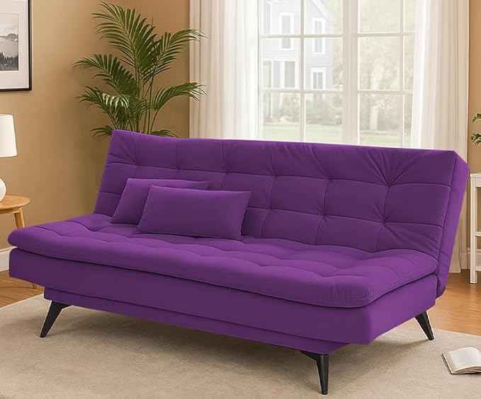Danny 3 Seater Sofa Cum Bed for Living Room Premium Fabric Sofa for Living Room (Purple Colour)
