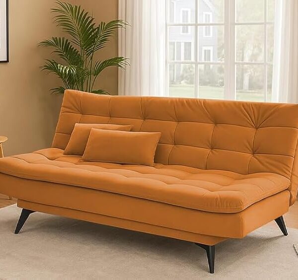 Danny 3 Seater Sofa Cum Bed for Living Room Premium Fabric Sofa for Living Room (Orange)