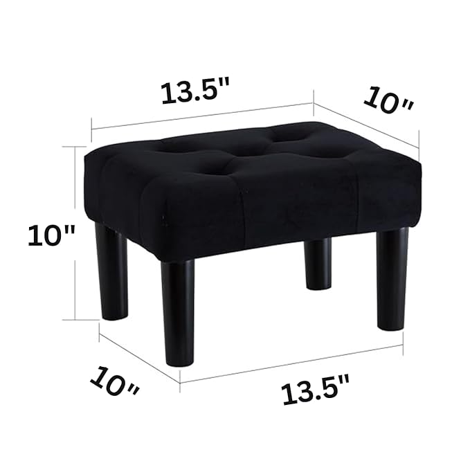 Small Footstool Ottoman, Velvet Soft Footrest Ottoman with Wood Legs? Sofa Footrest Extra Seating for Living Room Entryway Office - Black