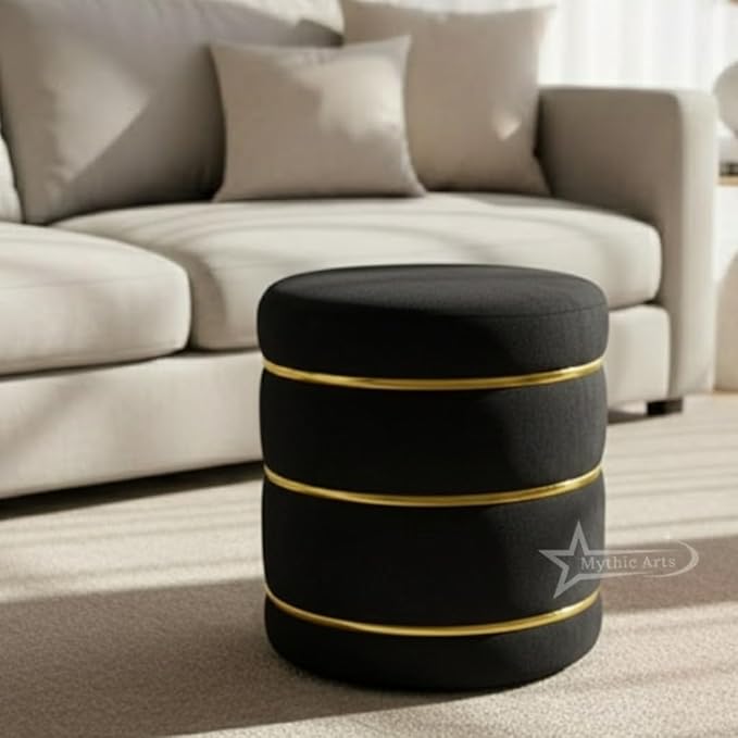 Wooden Puffy Round Footstool and Ottoman Stool for Living Room Furnishings, Sitting Pouffe Ottoman Stool, Office Stool, and Room Decor Aqua