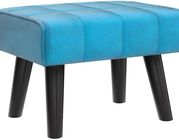 Modern Ottoman Footrest Stool, Quilted Velvet Upholstery, Black Wooden Legs, Living Room Furniture (Blue, Pack of 1, Rectangular)