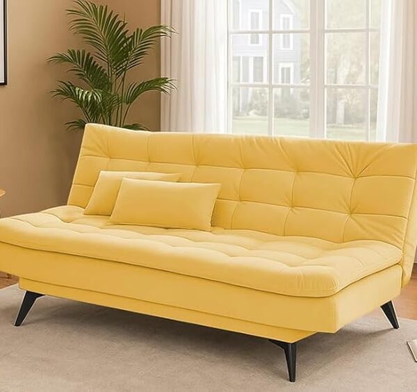 Danny 3 Seater Sofa Cum Bed for Living Room Premium Fabric Sofa for Living Room  (Light Yellow)