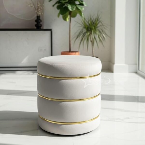 Wooden Puffy Round Footstool and Ottoman Stool for Living Room Furnishings, Sitting Pouffe Ottoman Stool, Office Stool, and Room Decor Cream