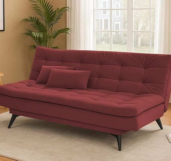 Danny 3 Seater Sofa Cum Bed for Living Room Premium Fabric Sofa for Living Room (Maroon)