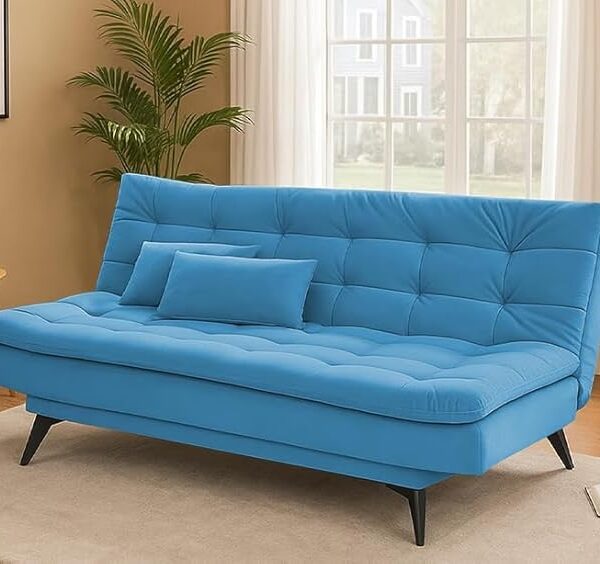 Danny 3 Seater Sofa Cum Bed for Living Room Premium Fabric Sofa for Living Room (Aqua Blue)