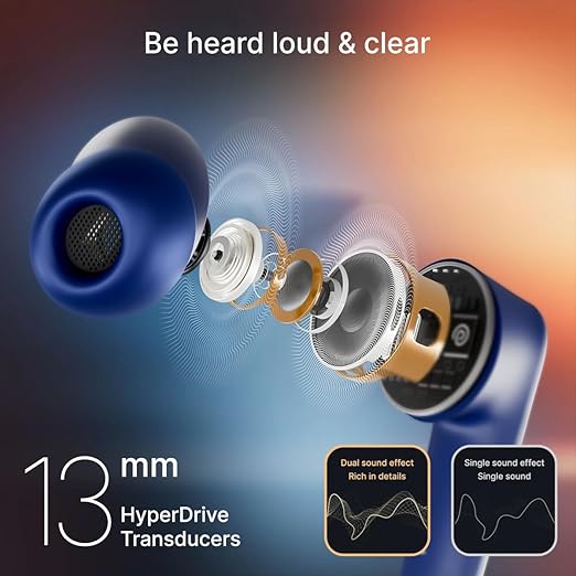 pTron Bassbuds Spark in-Ear TWS Earbuds with Stereo Sound, 40Hrs Playtime, Stereo Calls, Bluetooth V5.3 Headphones with Quick Pairing, Touch Control, Voice Assistant, Type C Charging & IPX5 (Blue)