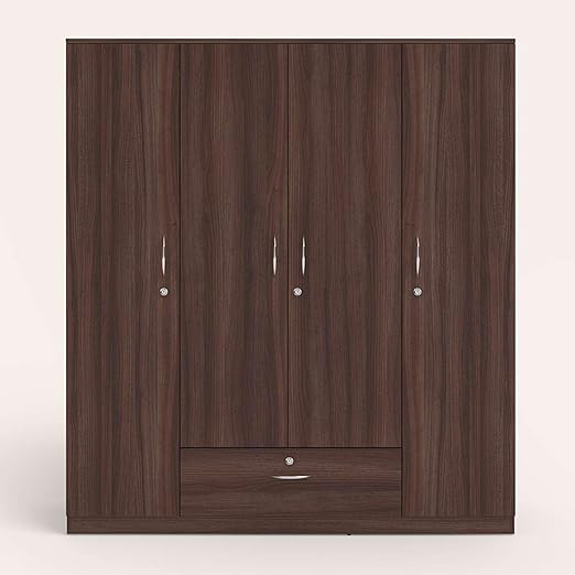 GODREJ INTERIO Wardrobe EWA 4-Door Engineered Wood Wardrobe for Clothes (Brown), 1 Year Warranty, 8 Shelves, 1 Drawer