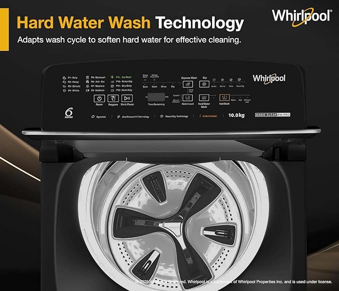 Whirlpool 10 Kg 5 Star Magic Clean BW Pro Heater Fully-Automatic Top Load Washing Machine (Magic Clean BW PRO H 10 KG Mn Grey 10YMW with in-Built Heater, 2025)