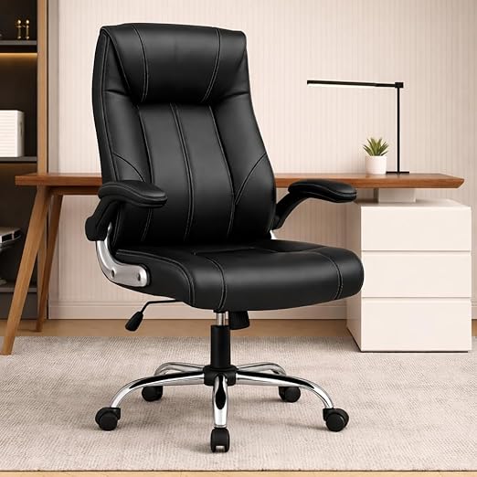 Lakdi The Furniture Co High-Back Director Office Chair & Executive Chair, Ergonomic Leatherette Desk Chair | Adjustable Arm Rest for Office Area - 111012161_Black