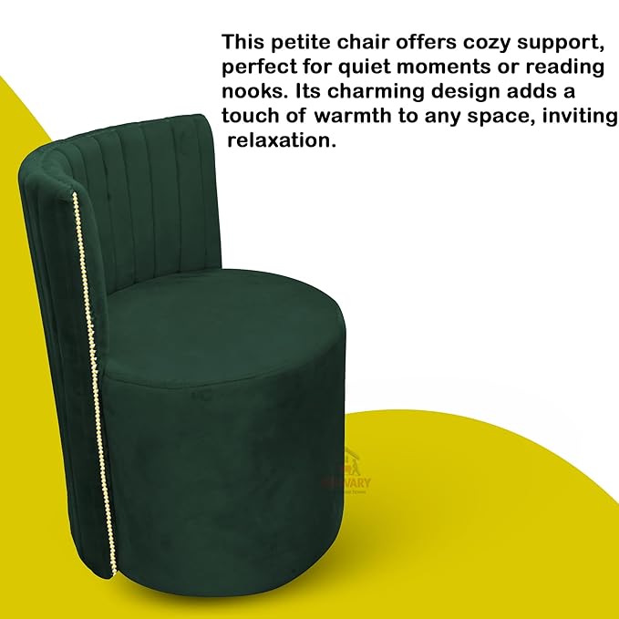 Luxury Velvet Ottoman Chair Pouffe Stool | Modern Round Soft-Padded Seating with Backrest for Living Room, Dining Room, Bedroom, Cafeteria & Dressing Area | Elegant Upholstered Chair (Green)