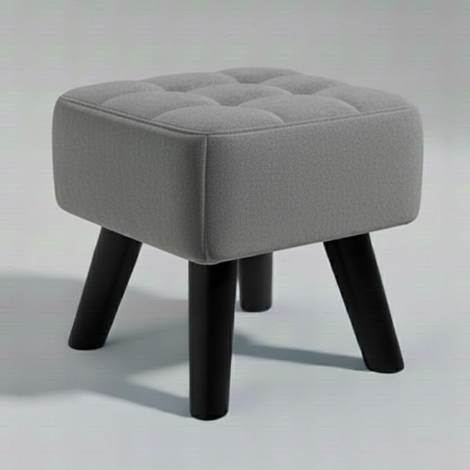 Luxurious Pouffes Home Decoration Ottoman Sitting Stool Soft Padded Foot Stool with Solid Wood Legs Sofa Footrest Additional Seating Couch in The Dressing Office and Living Room (Grey)