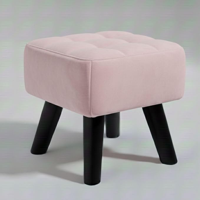 Luxurious Pouffes Home Decoration Ottoman Sitting Stool Soft Padded Foot Stool with Solid Wood Legs Sofa Footrest Additional Seating Couch in The Dressing Office and Living Room (Baby Pink)