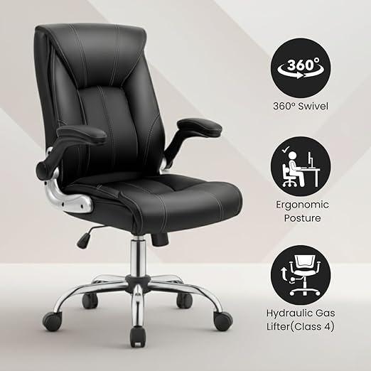 Lakdi The Furniture Co High-Back Director Office Chair & Executive Chair, Ergonomic Leatherette Desk Chair | Adjustable Arm Rest for Office Area - 111012161_Black