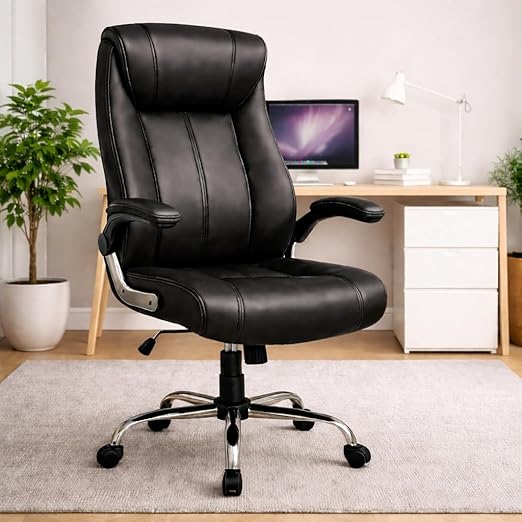 Lakdi The Furniture Co High-Back Director Office Chair & Executive Chair, Ergonomic Leatherette Desk Chair | Adjustable Arm Rest for Office Area - 111012161_Black