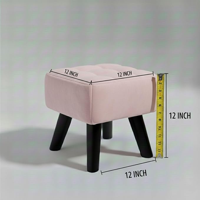 Luxurious Pouffes Home Decoration Ottoman Sitting Stool Soft Padded Foot Stool with Solid Wood Legs Sofa Footrest Additional Seating Couch in The Dressing Office and Living Room (Baby Pink)