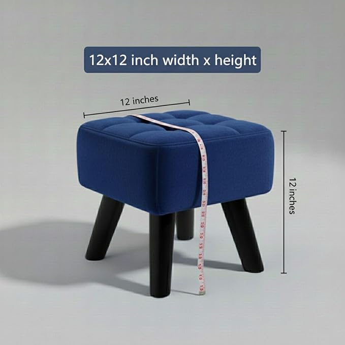 Luxurious Pouffes Home Decoration Ottoman Sitting Stool Soft Padded Foot Stool with Solid Wood Legs Sofa Footrest Additional Seating Couch in The Dressing Office and Living Room (Blue)