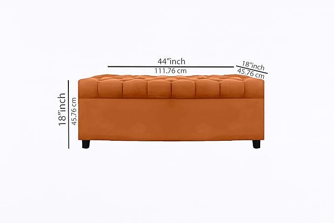 AMATA Eagle Solid Wood 2 Seater Ottoman/pouffe Camel Suede velevt Fabric Perfect for Home Living Office Room and Guests (Orange 3, 2 Seater)