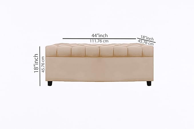 AMATA Eagle Solid Wood 2 Seater Ottoman/pouffe Camel Suede velevt Fabric Perfect for Home Living Office Room and Guests (Cream 3, 2 Seater)