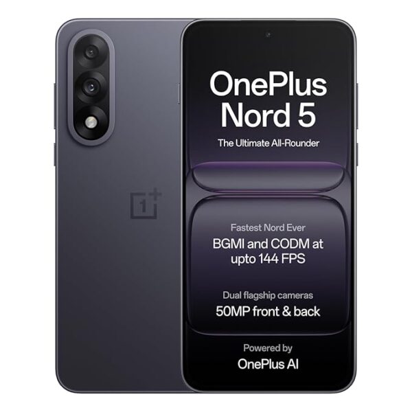 OnePlus Nord 5 | Snapdragon 8s Gen 3 | Stable 144FPS Gaming | Dual 50MP Flagship Camera | Powered by OnePlus AI | 256GB 12GB | Phantom Grey