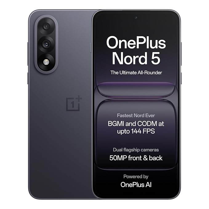 OnePlus Nord 5 | Snapdragon 8s Gen 3 | Stable 144FPS Gaming | Dual 50MP Flagship Camera | Powered by OnePlus AI | 256GB 12GB | Phantom Grey