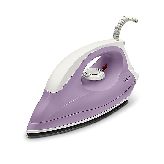 Wipro Gd205 Super Deluxe 1000 Watt Automatic Electric Dry Iron | Large Soleplate | Anti Bacterial German Weilburger Double Coated Soleplate | Quick Heat Up - 1000 Watt, Aluminum
