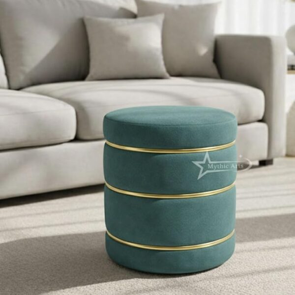 Wooden Puffy Round Footstool and Ottoman Stool for Living Room Furnishings, Sitting Pouffe Ottoman Stool, Office Stool, and Room Decor Aqua