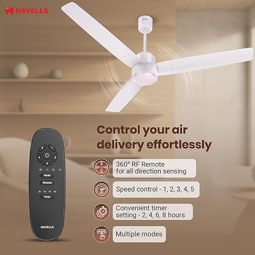 Havells FAB BLDC Ceiling Fan 1200mm (Made in India), 380 RPM, Upto 65% Savings, Reverse Rotation, 4 Modes (Boost, Sleep, Breeze, Mop), Low Wattage 30W, Low Noise, Air Flow: 225 CMM, 3Y Warranty, Blush Ivory