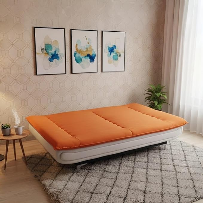 Torque Siesta 3 Seater Sofa Cuma Bed for Sleeping - Orange | Premium Suede Fabric Sofa Cum Bed 6x4 Feet | Foldable Sofa Beds for Festival Gifts Set Home D?cor