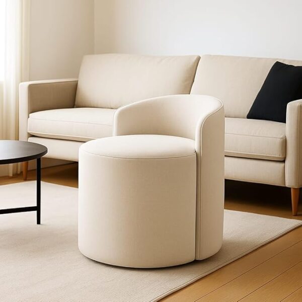 Jaico Wood Seating mudda Puffy Stool Chair for Living Room, Dressing Table, Office, Home Decor, Ottoman pouffes, Sofa Type, and Large .Ottoman and Chair Combined into one (Beige)