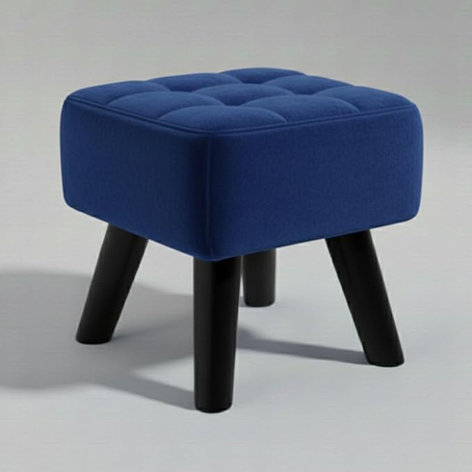 Luxurious Pouffes Home Decoration Ottoman Sitting Stool Soft Padded Foot Stool with Solid Wood Legs Sofa Footrest Additional Seating Couch in The Dressing Office and Living Room (Blue)