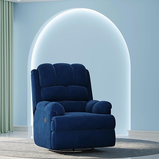 The Sleep Company Luxe Motorized Standard Recliner | Patented SmartGrid Technology | Motorized Single Recliner Sofa | Unique Lumbar Design | Premium Upholstery | Blue | Free Installation