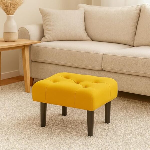Small Footstool Ottoman, Velvet Soft Footrest Ottoman with Wood Legs? Sofa Footrest Extra Seating for Living Room Entryway Office - Yellow