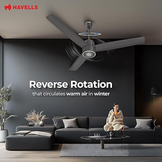 Havells FAB BLDC ULED Ceiling Fan 1200mm, 5 Star, LED Speed ??Indicator, 380 RPM, Upto 65% Savings, Reverse Rotation, 4 Speed ??Modes, Low Wattage 30W, Low Noise, Air Flow: 225 CMM, 3 Years Warranty, Smoke Brown