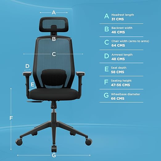 The Sleep Company Uno Office Chair | Patented SmartGrid Technology | Ergonomic Office Chair with Headrest and Adjustable Lumbar Support for Long Sitting Hours | Home & Office Chair for Work | Gray