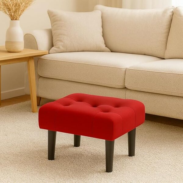 Small Footstool Ottoman, Velvet Soft Footrest Ottoman with Wood Legs? Sofa Footrest Extra Seating for Living Room Entryway Office - RED
