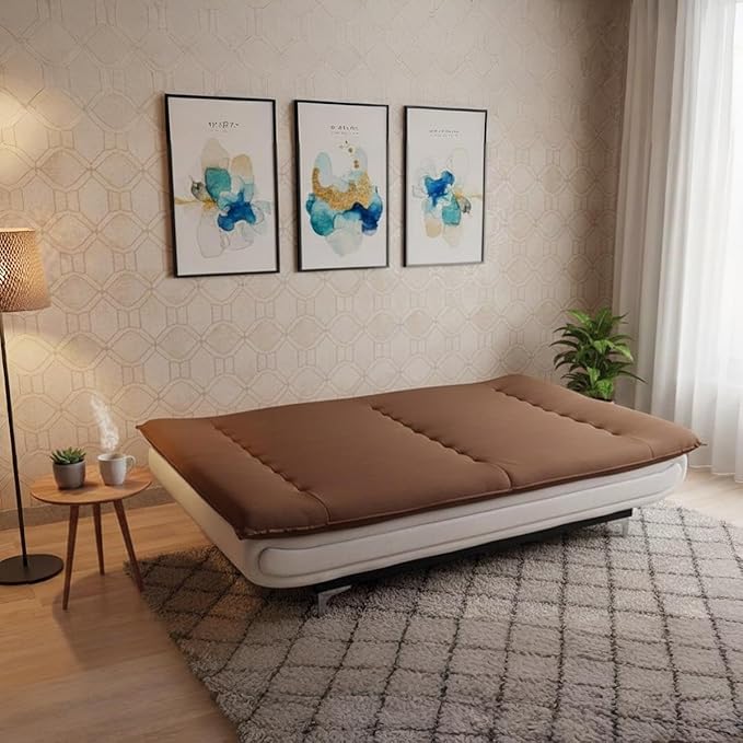 Torque Siesta 3 Seater Sofa Cuma Bed for Sleeping - Light Brown | Premium Suede Fabric Sofa Cum Bed 6x4 Feet | Foldable Sofa Beds for Festival Gifts Set Home D?cor