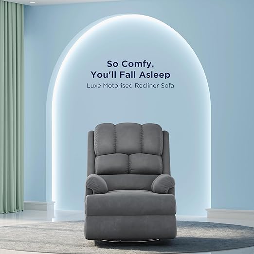 The Sleep Company Luxe Motorized Recliner Sofa | Patented SmartGrid Technology | German Engineered Mechanism | 1 Seater - Superior Seat Comfort | Premium Upholstery | Grey | Free Installation