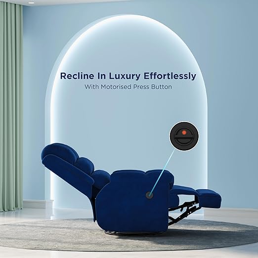 The Sleep Company Luxe Motorized Standard Recliner | Patented SmartGrid Technology | Motorized Single Recliner Sofa | Unique Lumbar Design | Premium Upholstery | Blue | Free Installation