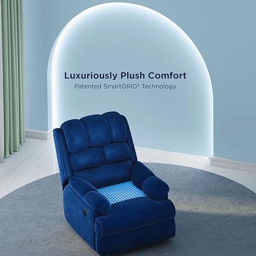 The Sleep Company Luxe Motorized Standard Recliner | Patented SmartGrid Technology | Motorized Single Recliner Sofa | Unique Lumbar Design | Premium Upholstery | Blue | Free Installation