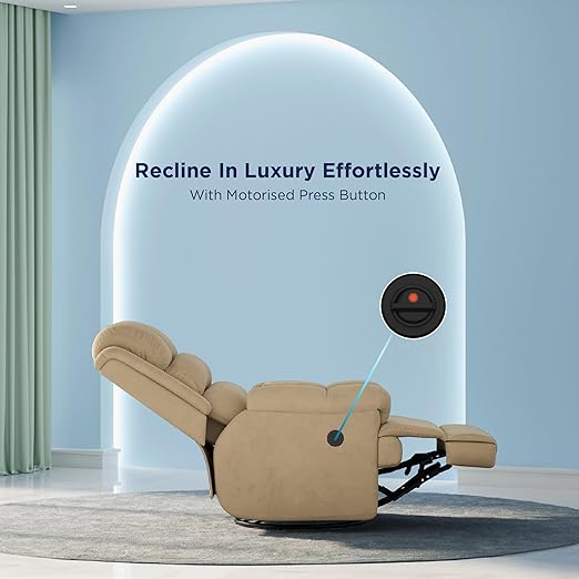 The Sleep Company Luxe Motorized Recliner Sofa | Patented SmartGrid Technology | German Engineered Mechanism | 1 Seater - Superior Seat Comfort | Premium Upholstery | Beige Color | Free Installation