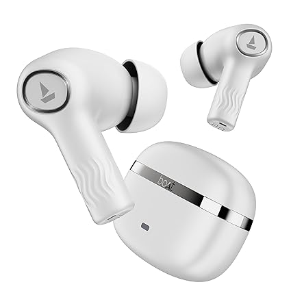 Boat Nirvana Ion, 120HRS Battery, Crystal Bionic Sound w/Dual EQ Mode, 4Mics ENx, App Support, Low Latency, IPX4, v.5.2 Bluetooth Earbuds, TWS Ear Buds Wireless Earphones with Mic (White)