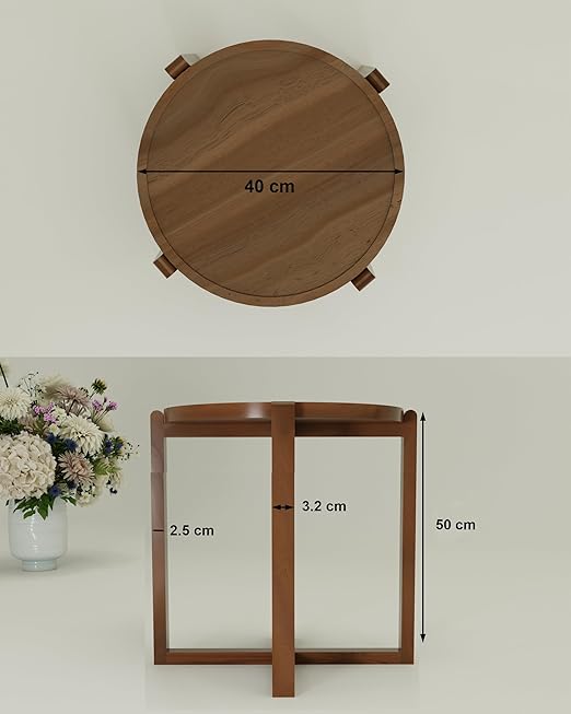 Patio Folding Coffee Table Walnut Finish, Balcony and Garden Table Bistro Side Table, Outdoor Wooden Round Portable End Table Picnic Table for Camping and Dining