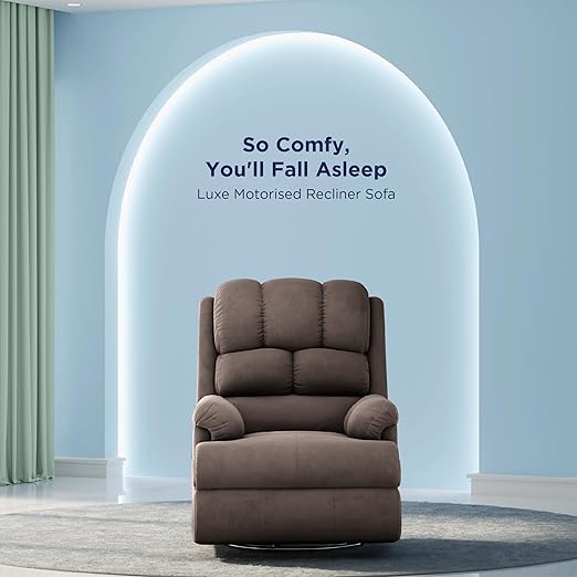 The Sleep Company Luxe Motorized Standard Recliner | Patented SmartGrid Technology | Motorized Single Recliner Sofa | Unique Lumbar Design | Premium Upholstery | Coffee Brown | Free Installation