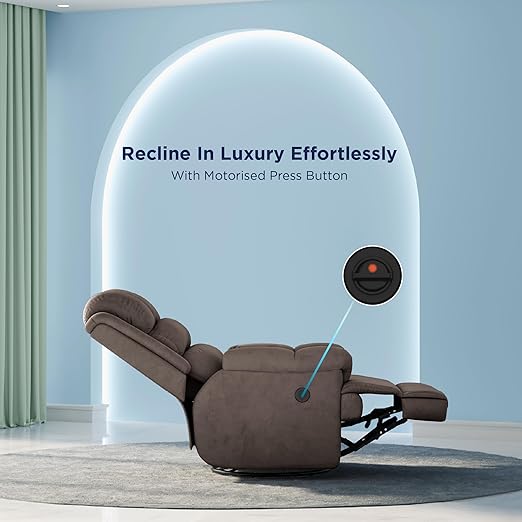 The Sleep Company Luxe Motorized Standard Recliner | Patented SmartGrid Technology | Motorized Single Recliner Sofa | Unique Lumbar Design | Premium Upholstery | Coffee Brown | Free Installation