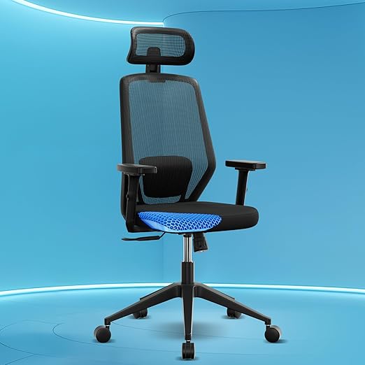 The Sleep Company Uno Office Chair | Patented SmartGrid Technology | Ergonomic Office Chair with Headrest and Adjustable Lumbar Support for Long Sitting Hours | Home & Office Chair for Work | Gray